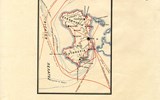 Ιστορικός χάρτης της Χίου με χρονολόγιο γεγονότων της επαναστατικής περιόδου. Γίνεται αναφορά στους διωγμούς και τις σφαγές της Χίου (1822), την πυρπόληση του τουρκικού στόλου από τον Κανάρη (1822), την αποβίβαση του φιλέλληνα στρατηγού Φαβιέρου (1827) και την αποβίβαση του τουρκικού στόλου στο φρούριο της Χίου (1828). Από το έργο του Ρώσου Φιλέλληνα Ιωάννη Πετρώφ «Άτλας του υπέρ ανεξαρτησίας ιερού των Ελλήνων αγώνος, 1821 - 1828». Λειψία, 1887